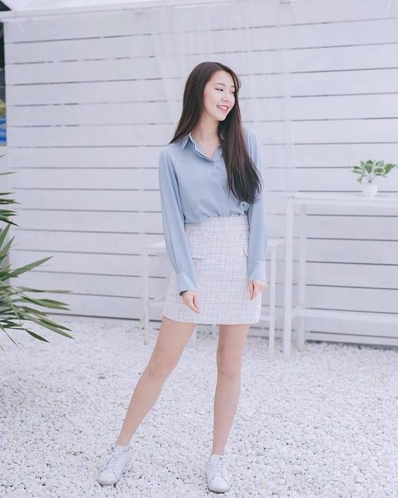 藍白穿搭　優雅 